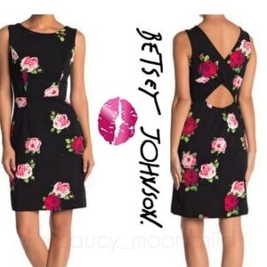 NWT Betsey Johnson Black Floral Criss Cross Cut Out Back Dress Size 6 Party